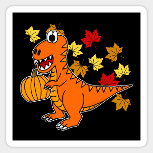 Fall Dinosaur T-Rex Pumpkin Leaves Autumn October Magnet